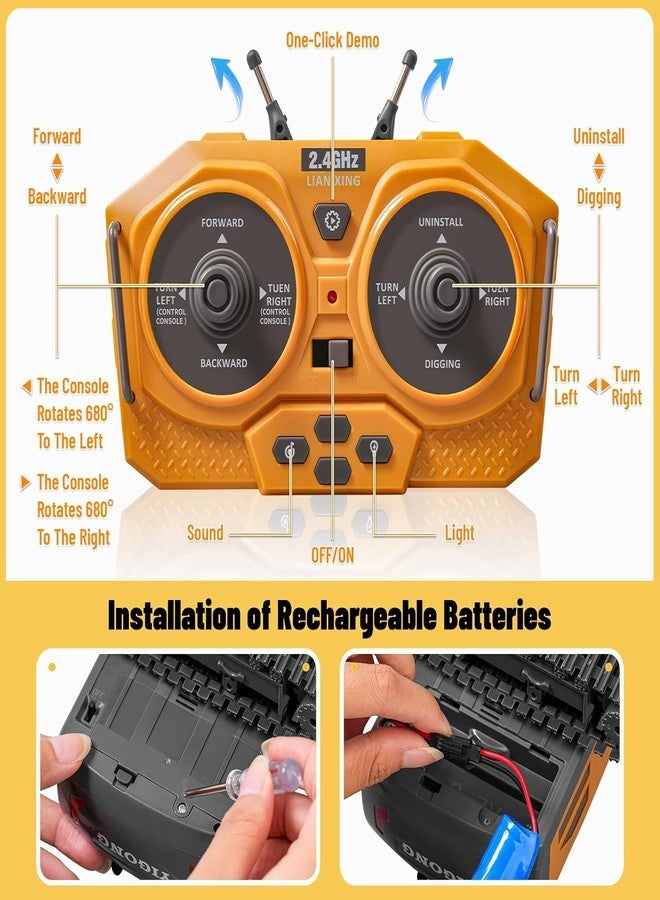 لعبة حفارة/جرافة تعمل بالتحكم عن بعد من جوي جاي، بمقياس 1/20، بتردد 2.4 جيجاهرتز و11 قناة، شاحنة بناء، مركبات هندسية، ألعاب تعليمية للأطفال مع موسيقى وإضاءة - متعددة الألوان - Image 3
